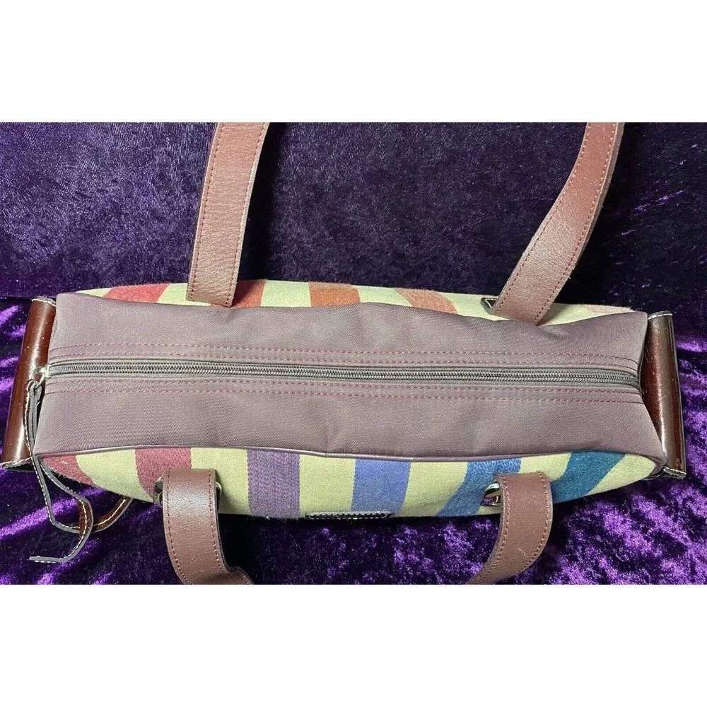 LONGCHAMP Shoulder Bag Pink Red Rainbow Stripe Leather Hobo
